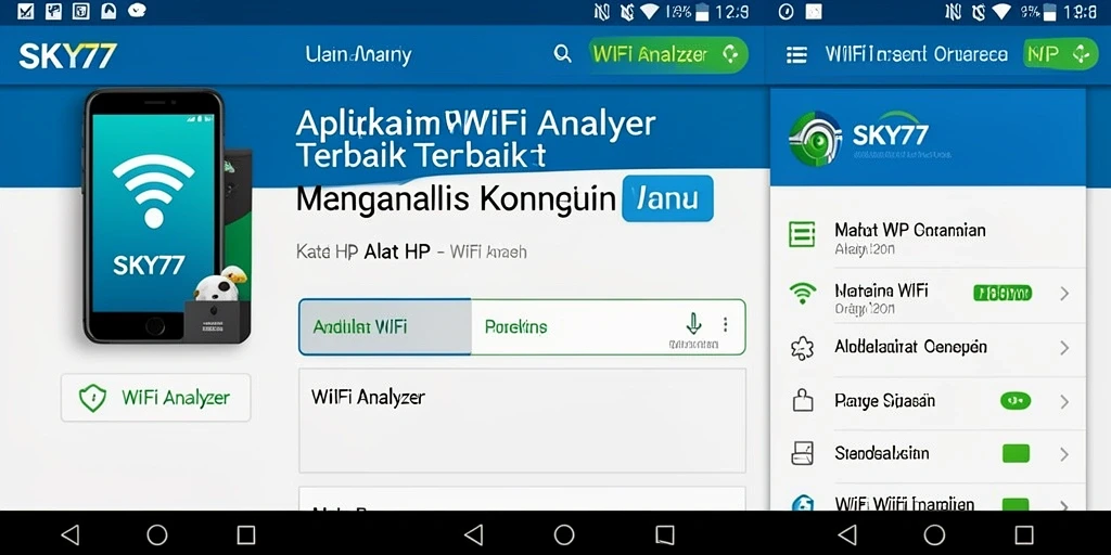 Antarmuka aplikasi SKY77 yang intuitif dan informatif untuk WiFi Analyzer.